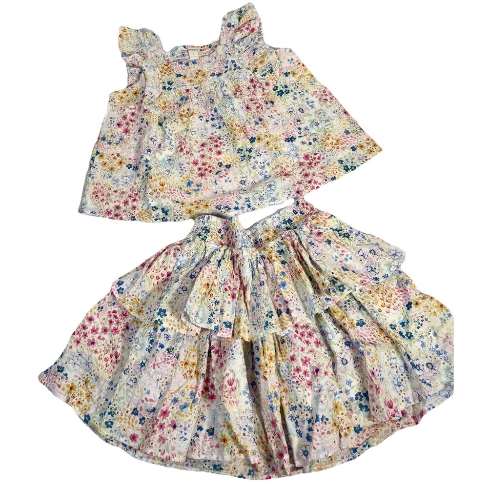 Girls Floral print broderie skirt multi & Sleeveless Top Monsoon Sz 8 Bloomcore